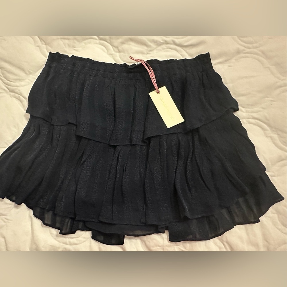 LoveShackFancy size XL Ruffled Mini Skirt Navy Midnight Blue NWT - Picture 4 of 9